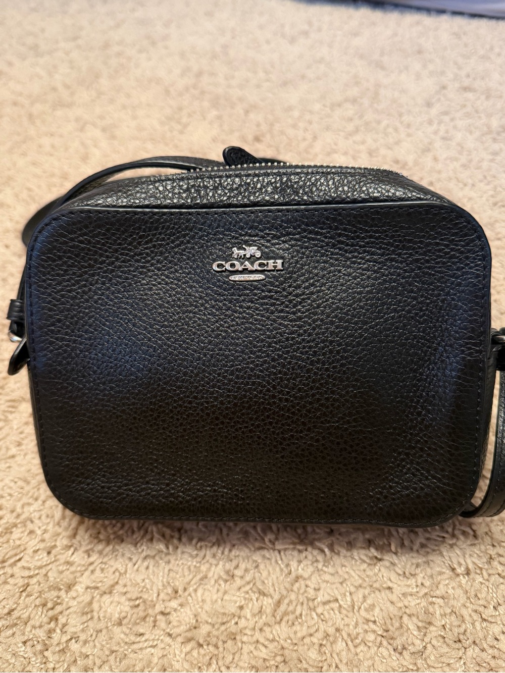 Coach Black Pebble Leather Mini Camera bag Crossbody